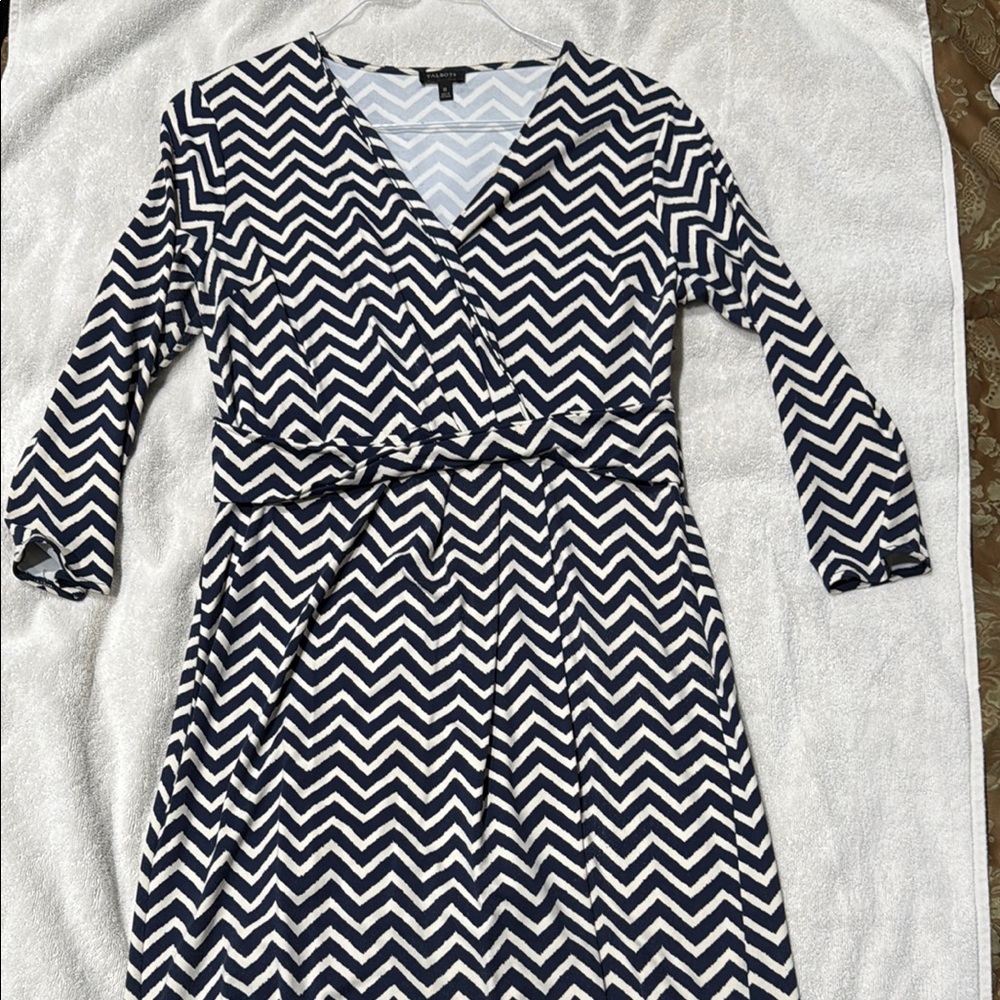 Talbots Black and White Sheath Dress V-Neck Midi